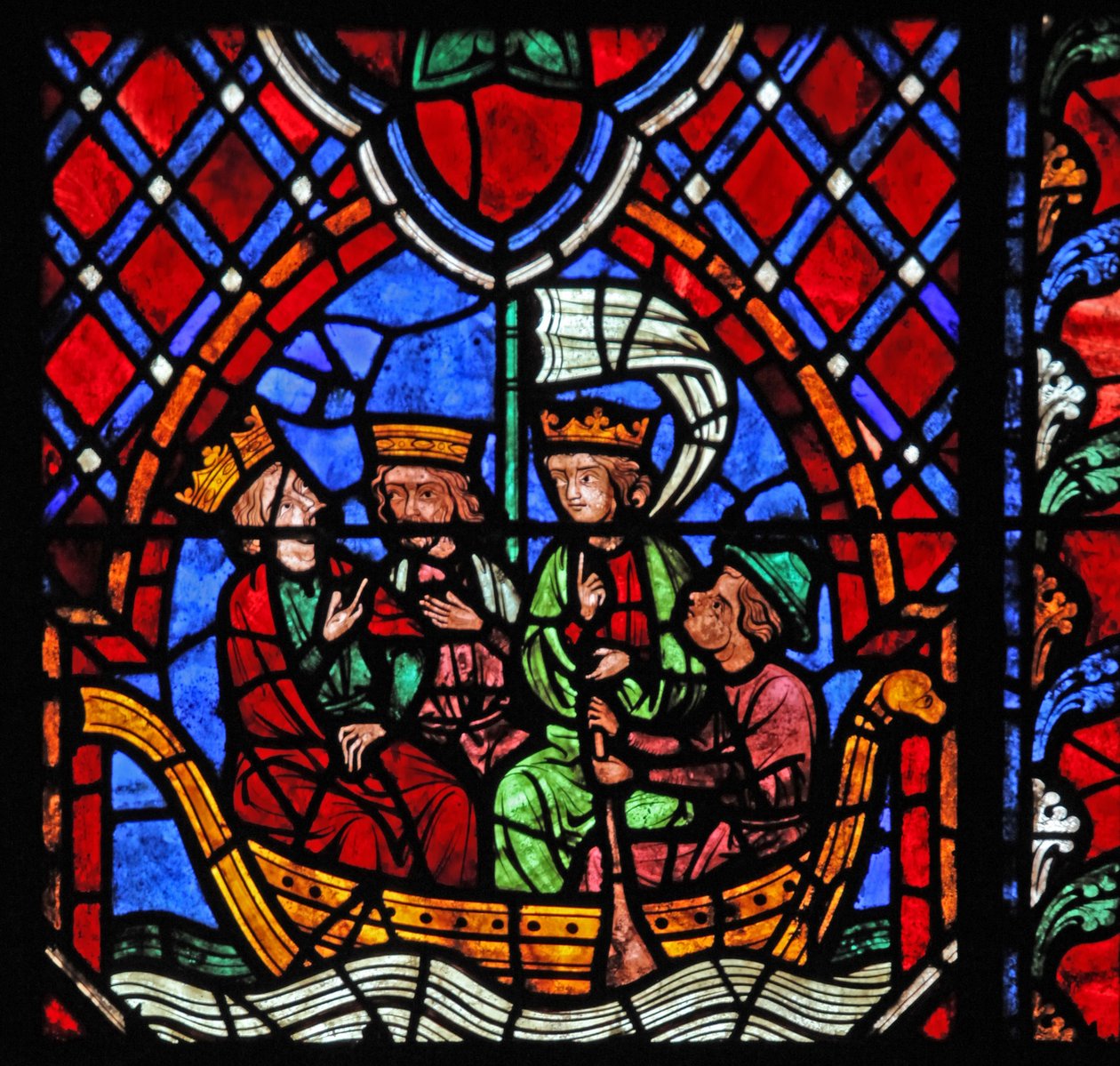 Fenster w01, Darstellung der Abreise der Könige von der Krippe von French School