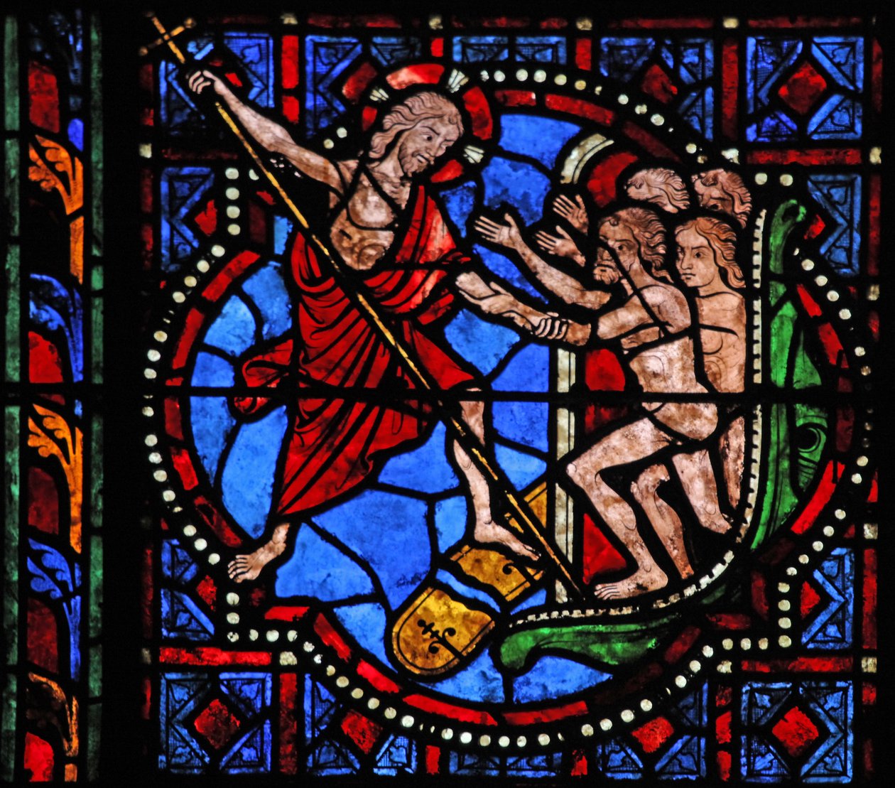 Fenster w02, Darstellung der Höllenfahrt Christi von French School