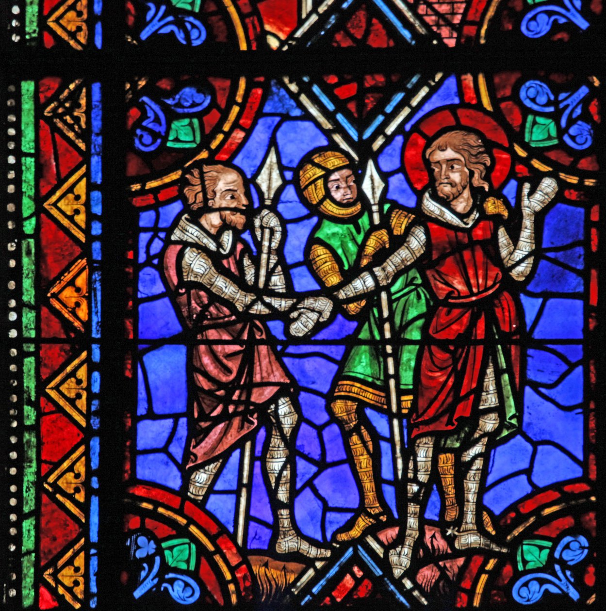 Fenster w06, Darstellung der Geschichte des Heiligen Julian von Brioude - Heiliger Ferreol, ein Freund von Julian, der während der Diokletianischen Verfolgungen starb, wird verhaftet von French School