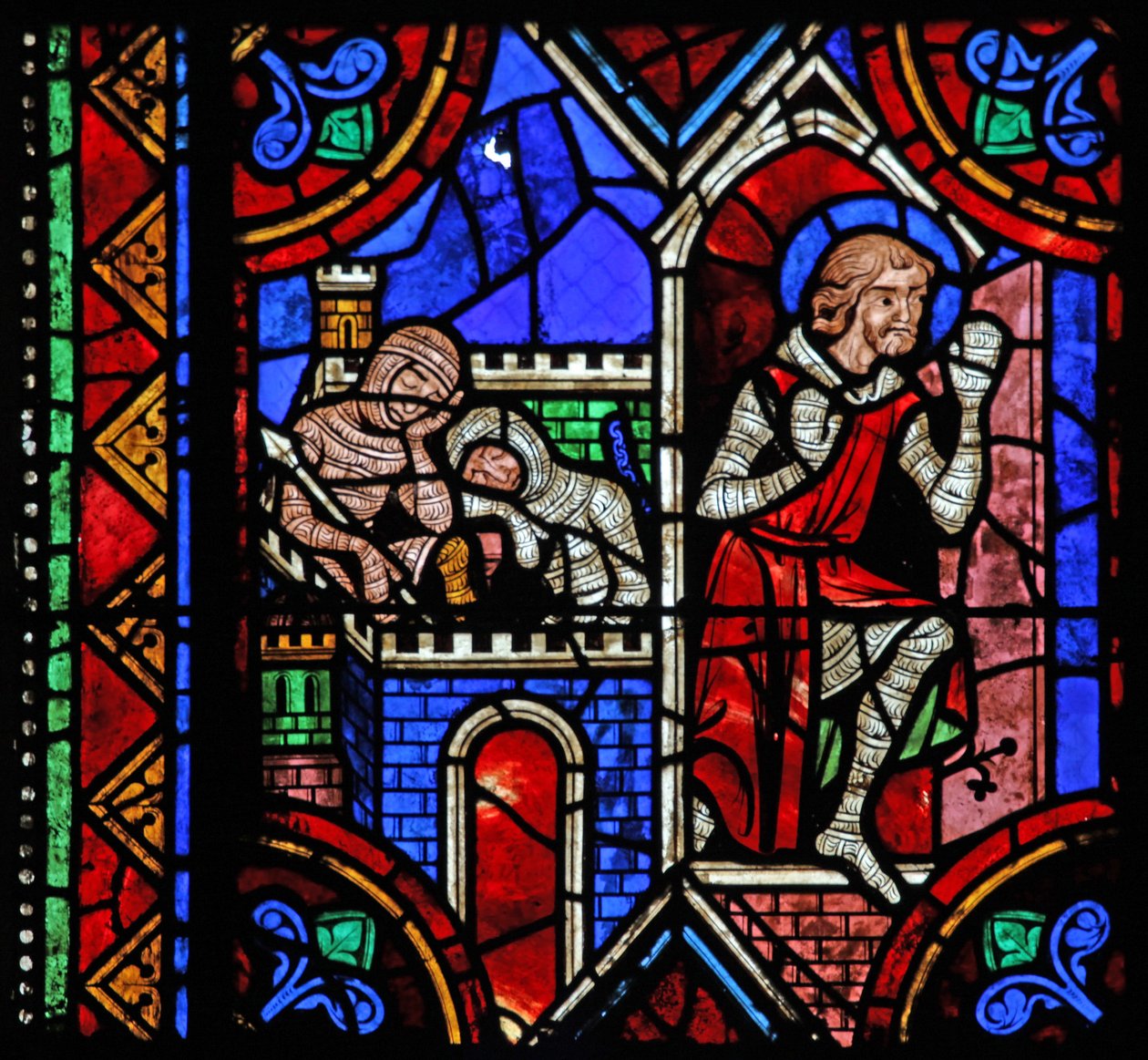 Fenster w06, Darstellung der Geschichte des Heiligen Julian von Brioude - Heiliger Ferreol, ein Freund von Julian, der während der Diokletianischen Verfolgungen starb, entkommt von French School