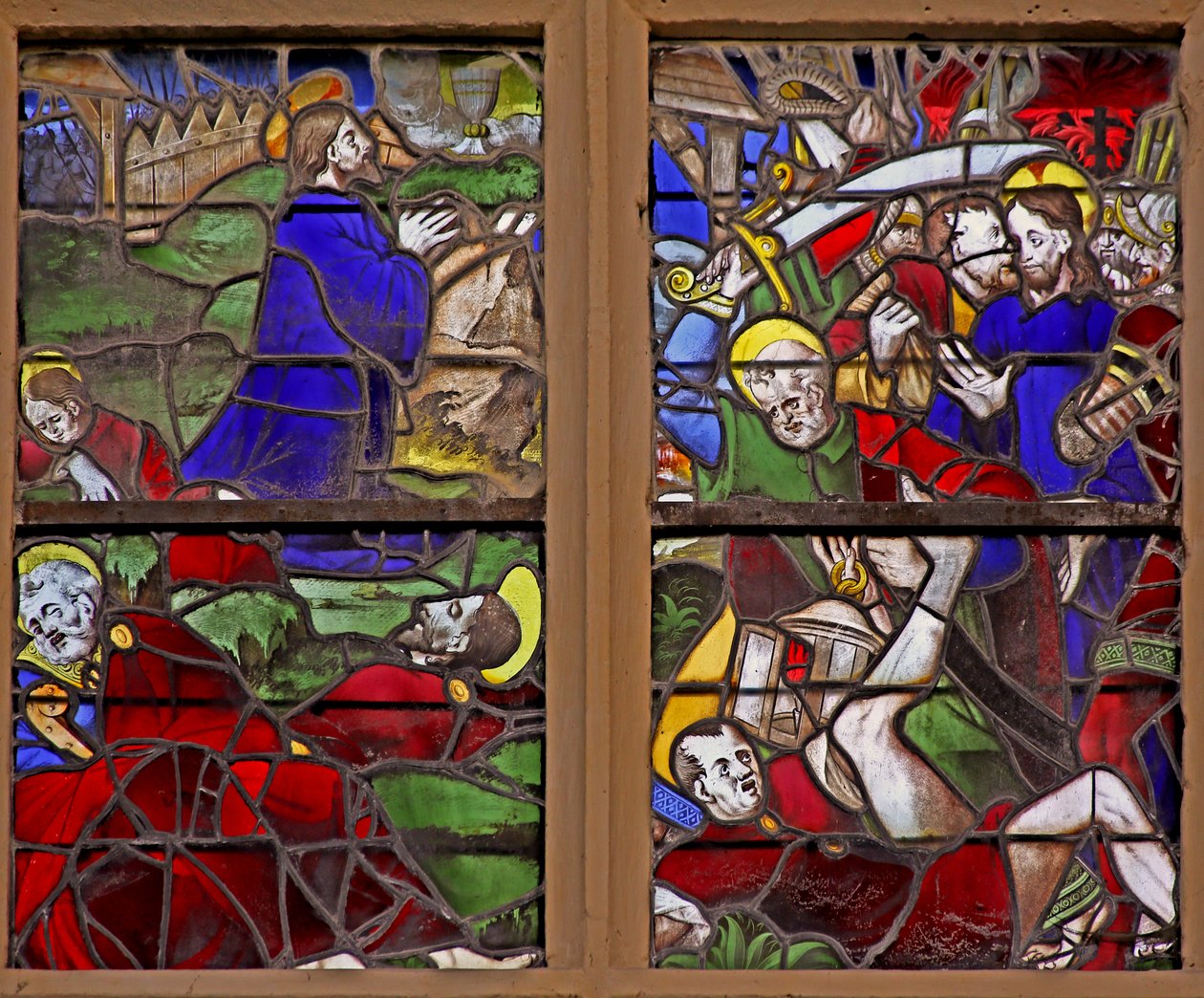 Fenster w107, Darstellung der Agonie im Garten Gethsemane; Judas ...