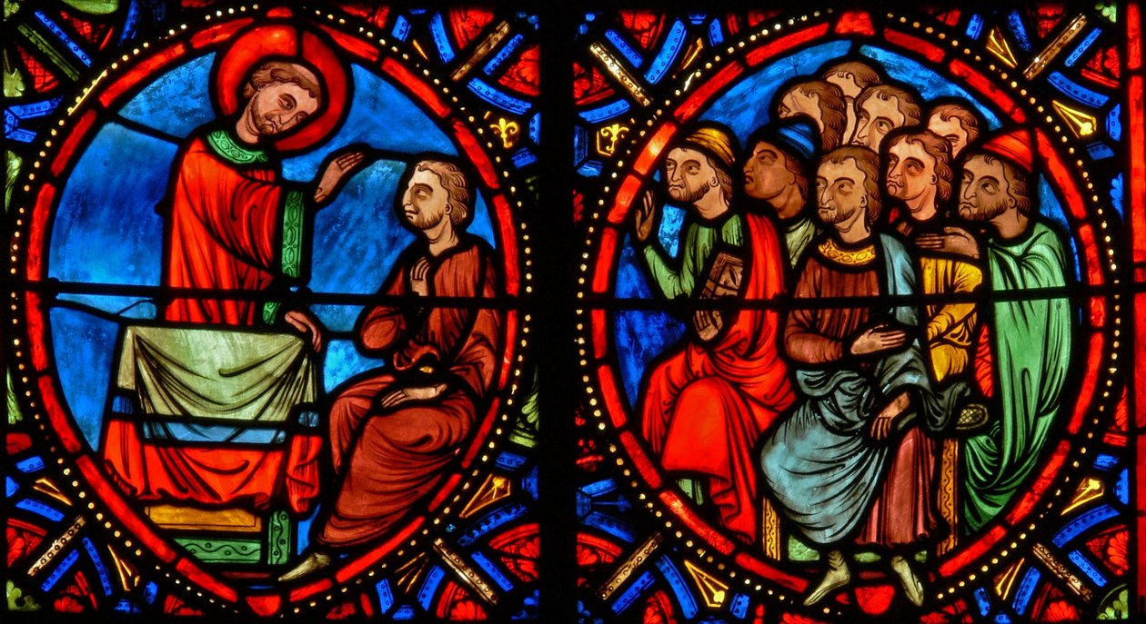 Fenster w10 Darstellung des predigenden und bekehrenden Heiligen Stephanus (modern) von French School