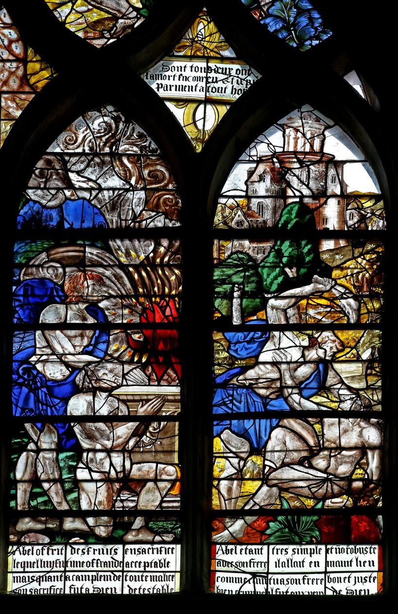 Fenster w122, Kain und Abel bringen Opfer; Kain tötet Abel von French School