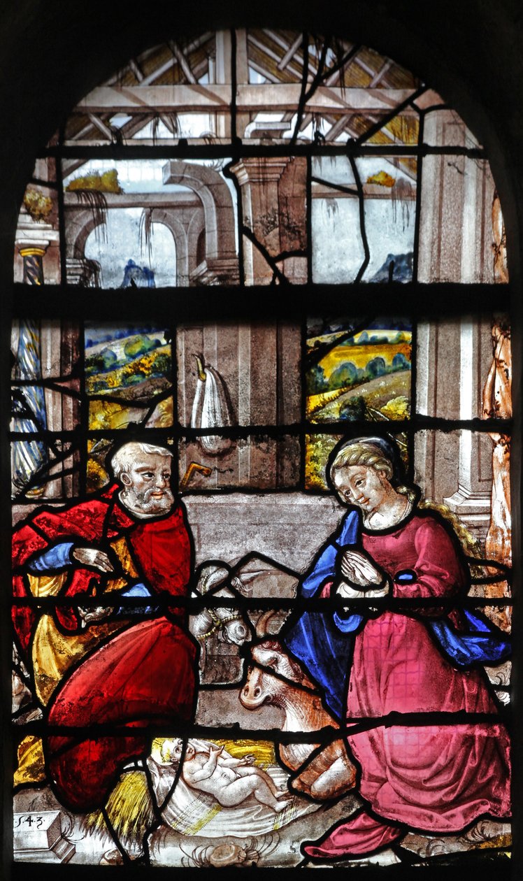 Fenster w16, das die Geburt Christi darstellt von French School