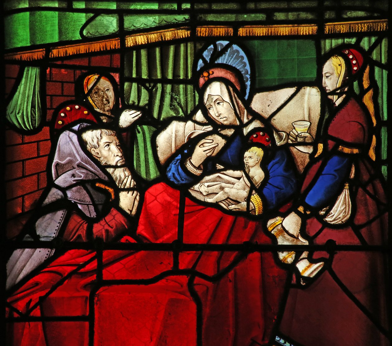 Fenster w17, Darstellung des Lebens von St. Remi. Der Einsiedler Montan wird durch die von dem Heiligen auf seine Augen aufgetragene Milch wundersam geheilt von French School