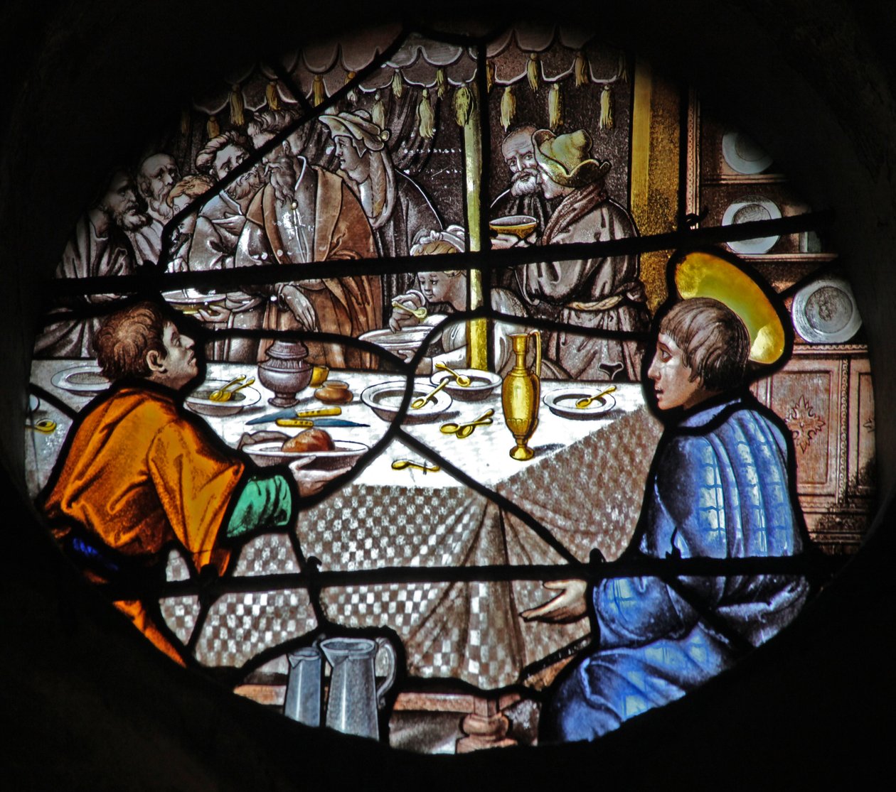 Fenster w18, das eine Szene aus dem Leben des heiligen Ivo darstellt von French School
