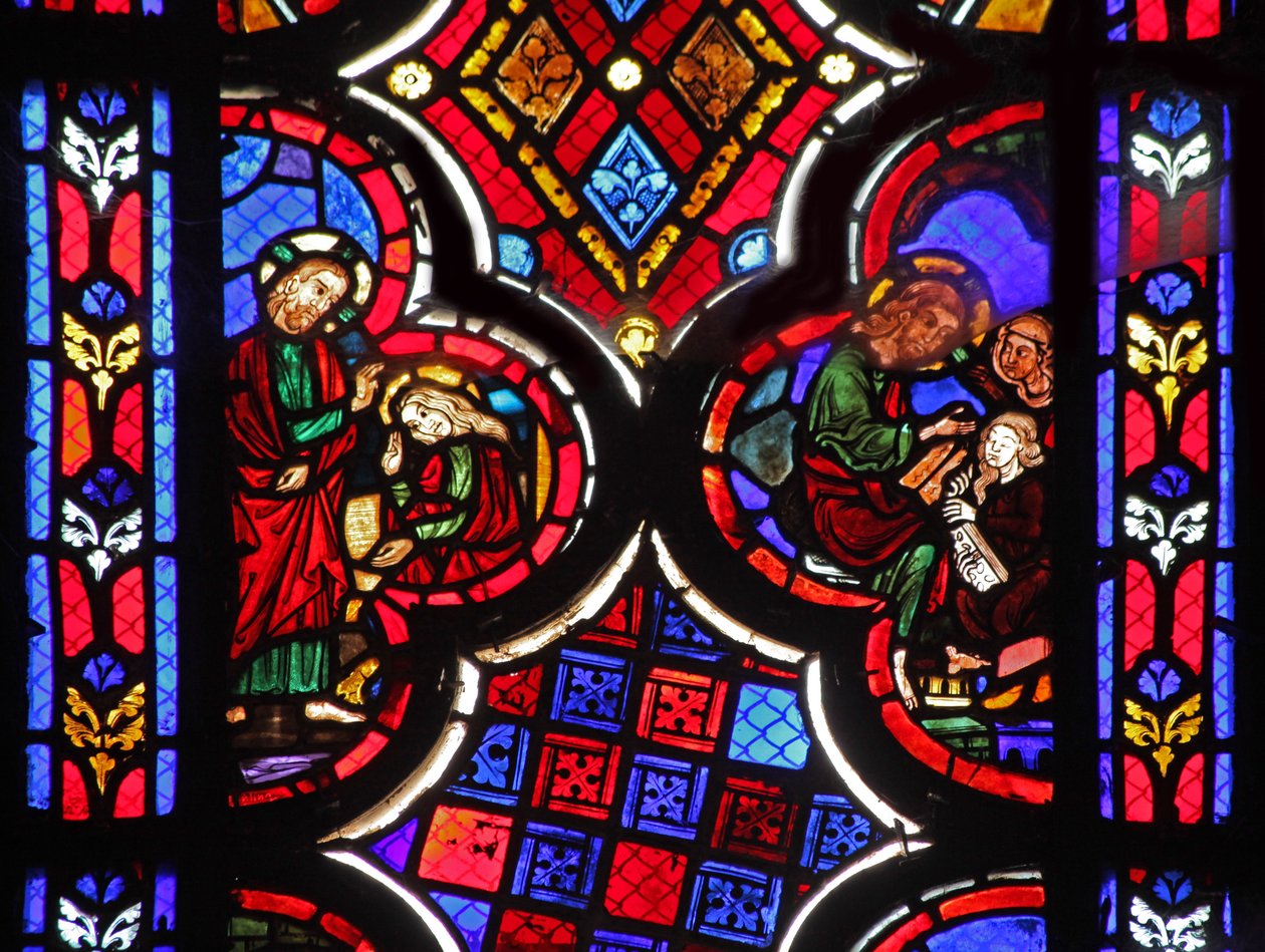 Fenster w1, das Jesus mit Martha und Maria Magdalena darstellt von French School