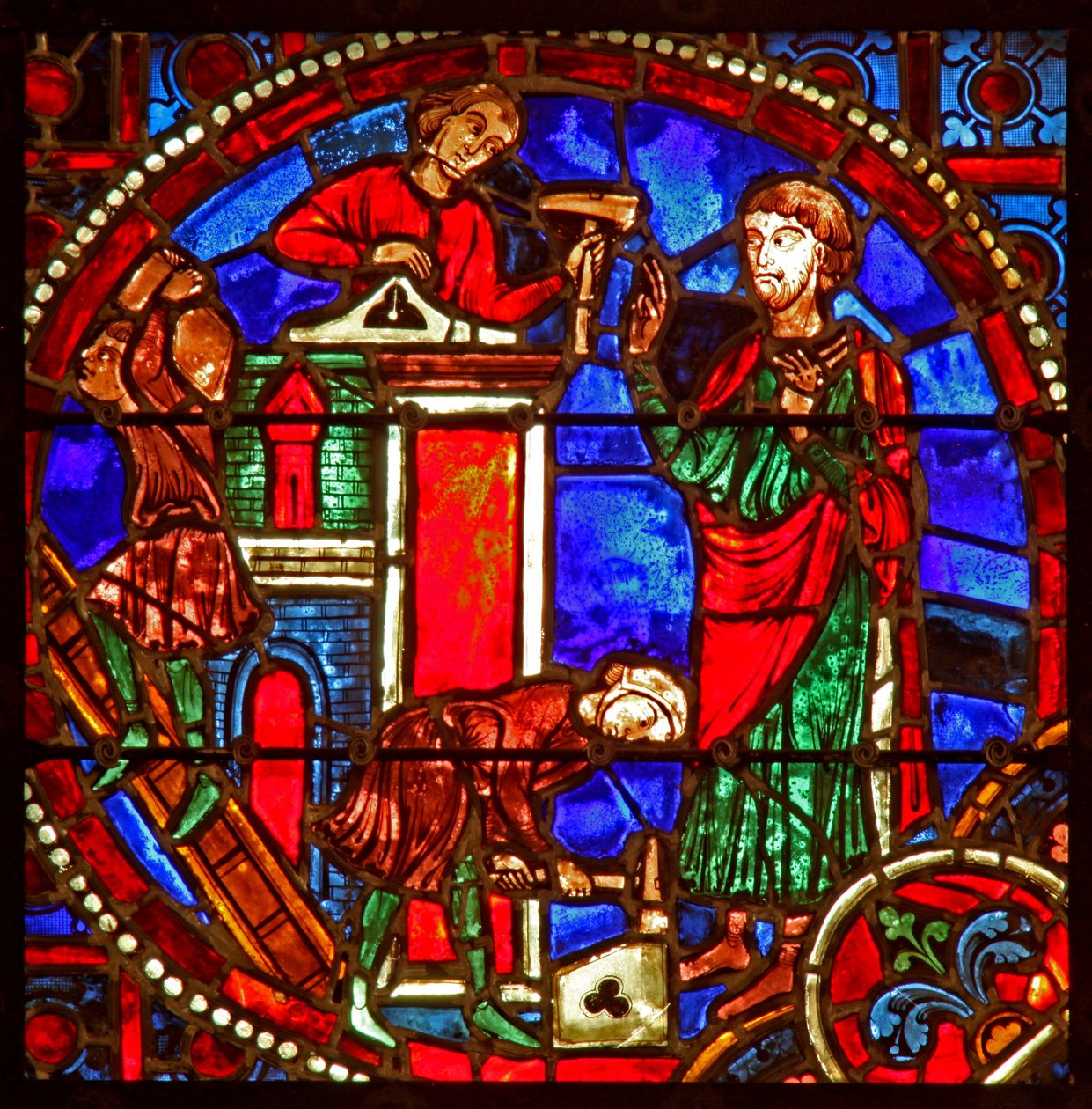 Fenster w1, Szene aus der Theophilus-Geschichte: Der Wiederaufbau der Würde des Theophilus von French School