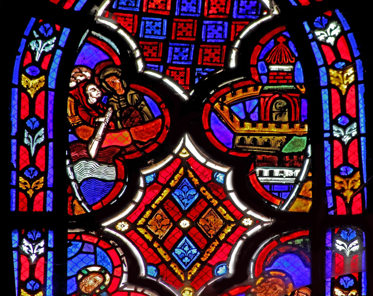 Fenster w1 zeigt eine Szene aus dem Leben der hl. Maria Magdalena - die Heilige reist nach Marseille von French School