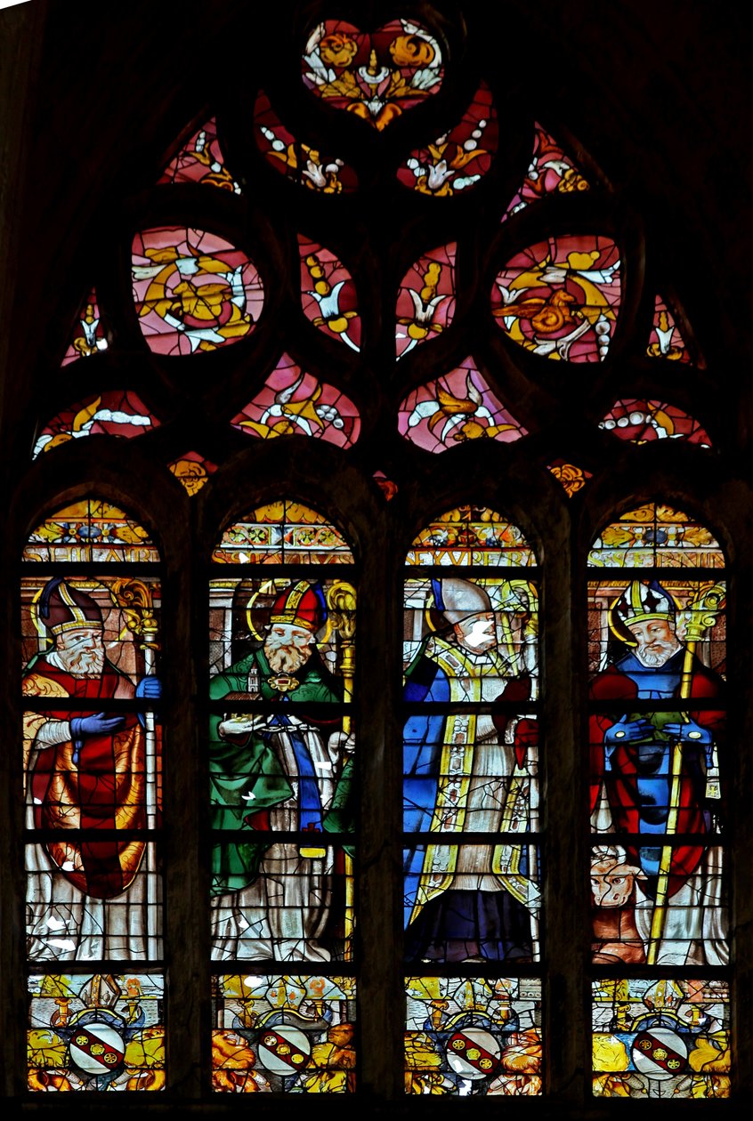 Fenster w203, St. Hilarire, einen unbekannten Heiligen, St. Exupery, St. Sernin darstellend von French School
