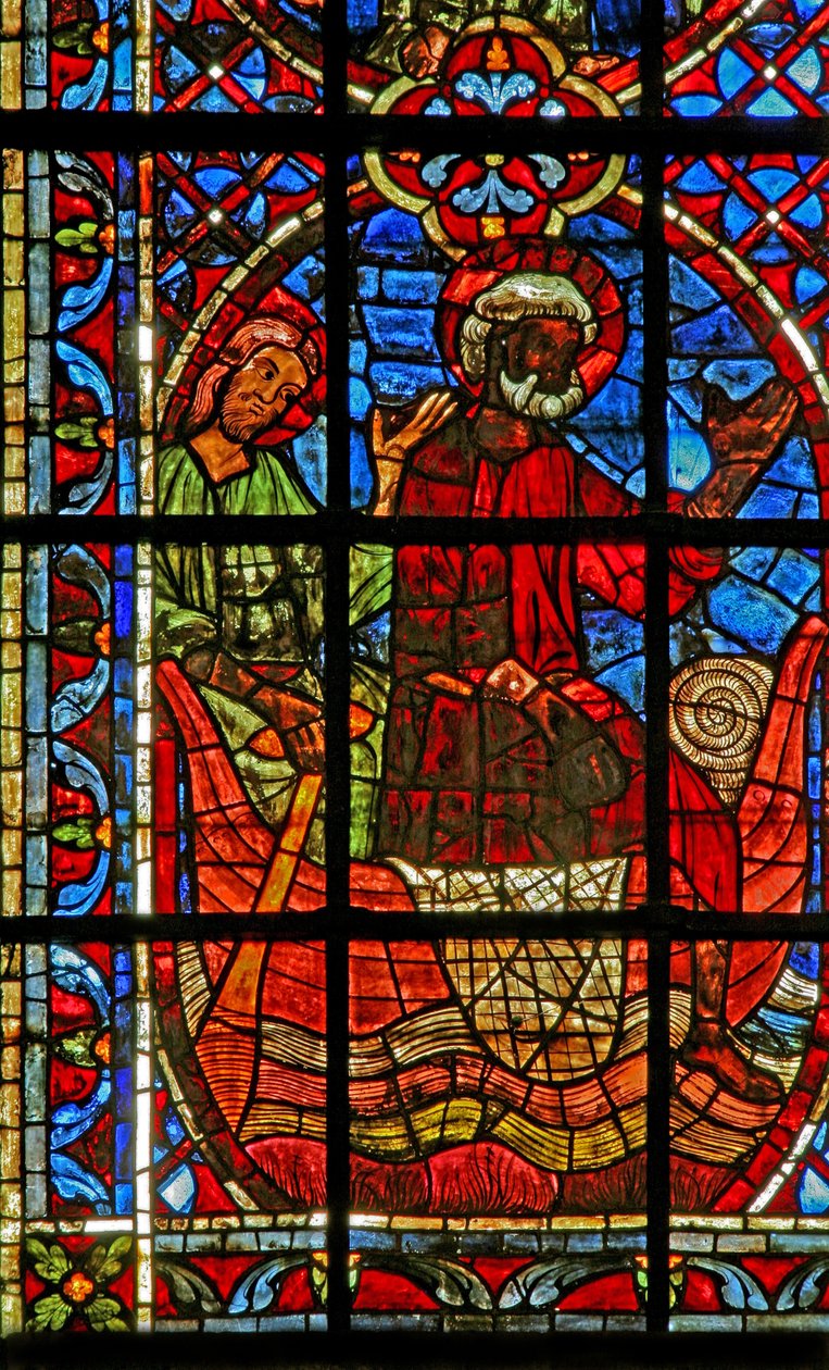 Fenster w204, das Schiff der Kirche mit St. Peter und St. Paul darstellend von French School