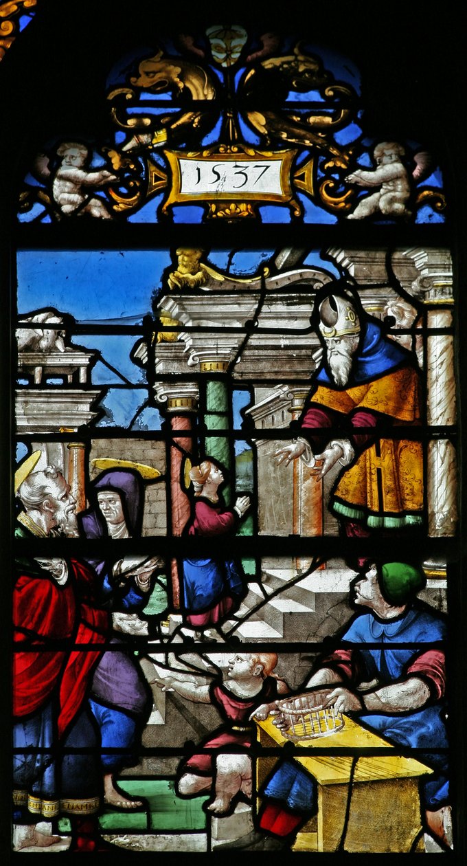 Fenster w20, eine Szene aus dem Leben der Jungfrau Maria: die Darstellung im Tempel darstellend von French School