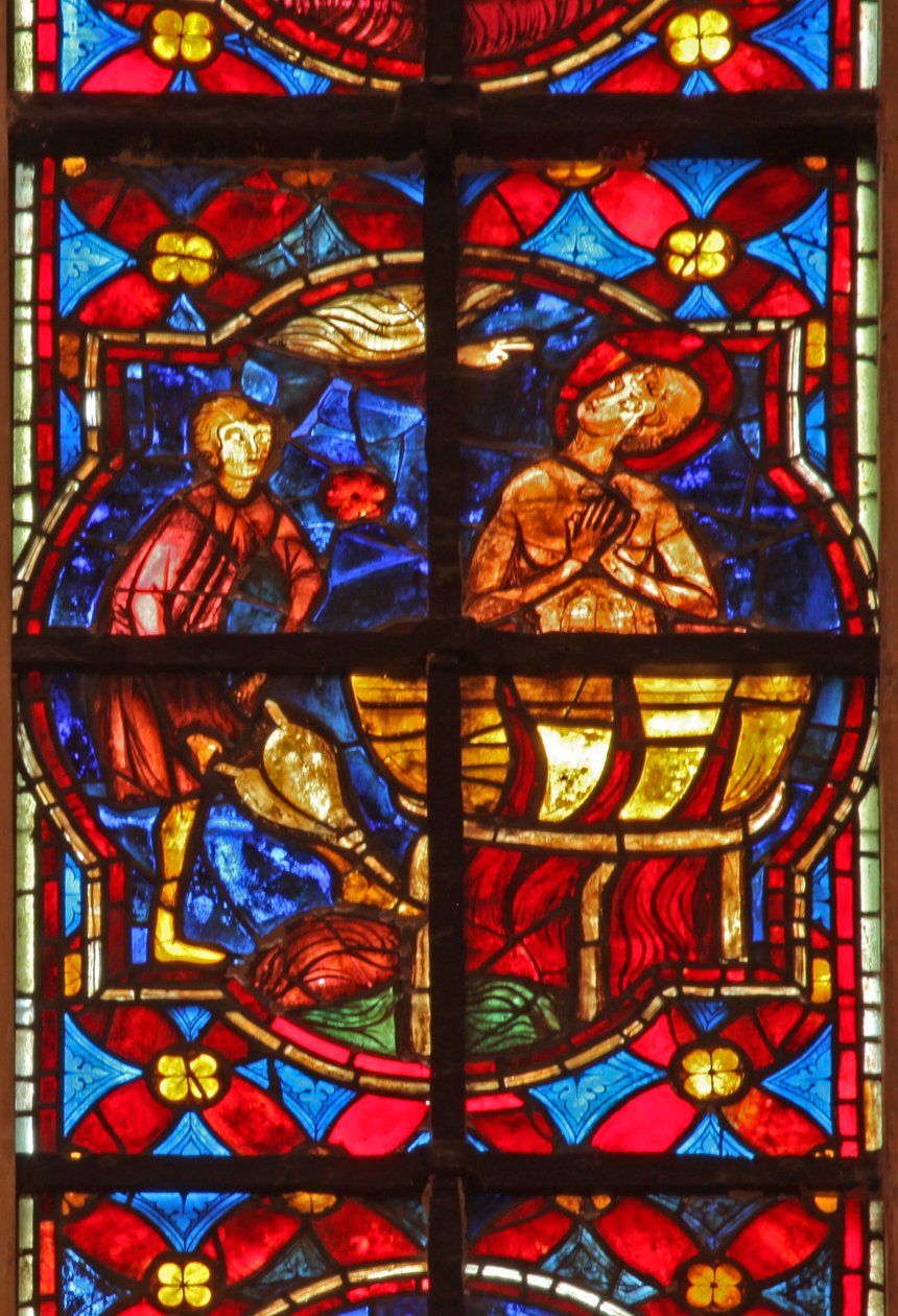 Fenster w212, Darstellung einer Szene aus der Legende von Johannes: der Heilige wird in kochendes Öl getaucht von French School
