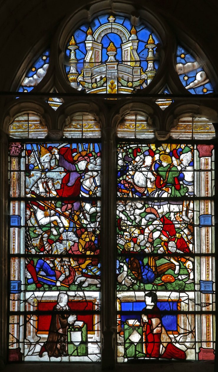 Fenster w21, der heilige Jakobus erscheint in der Schlacht von Clavijo darstellend von French School