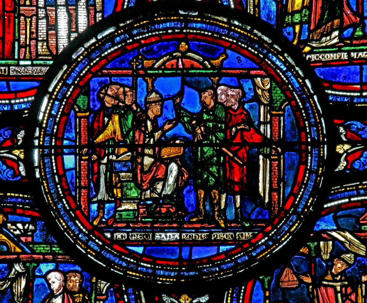 Fenster w23, Darstellung des Heiligen Thomas Becket, der Gesandte des Königs empfängt von French School
