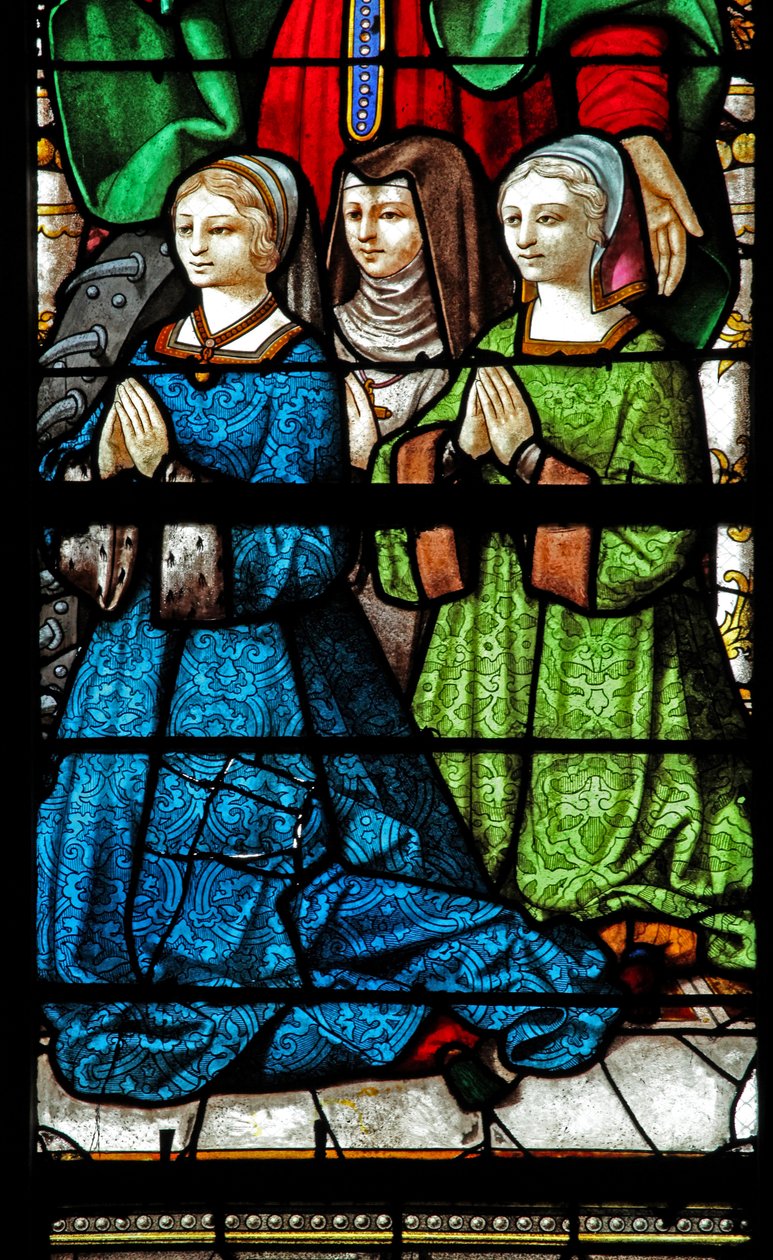 Fenster w2 mit drei jungen weiblichen Stiftern (modern) von French School
