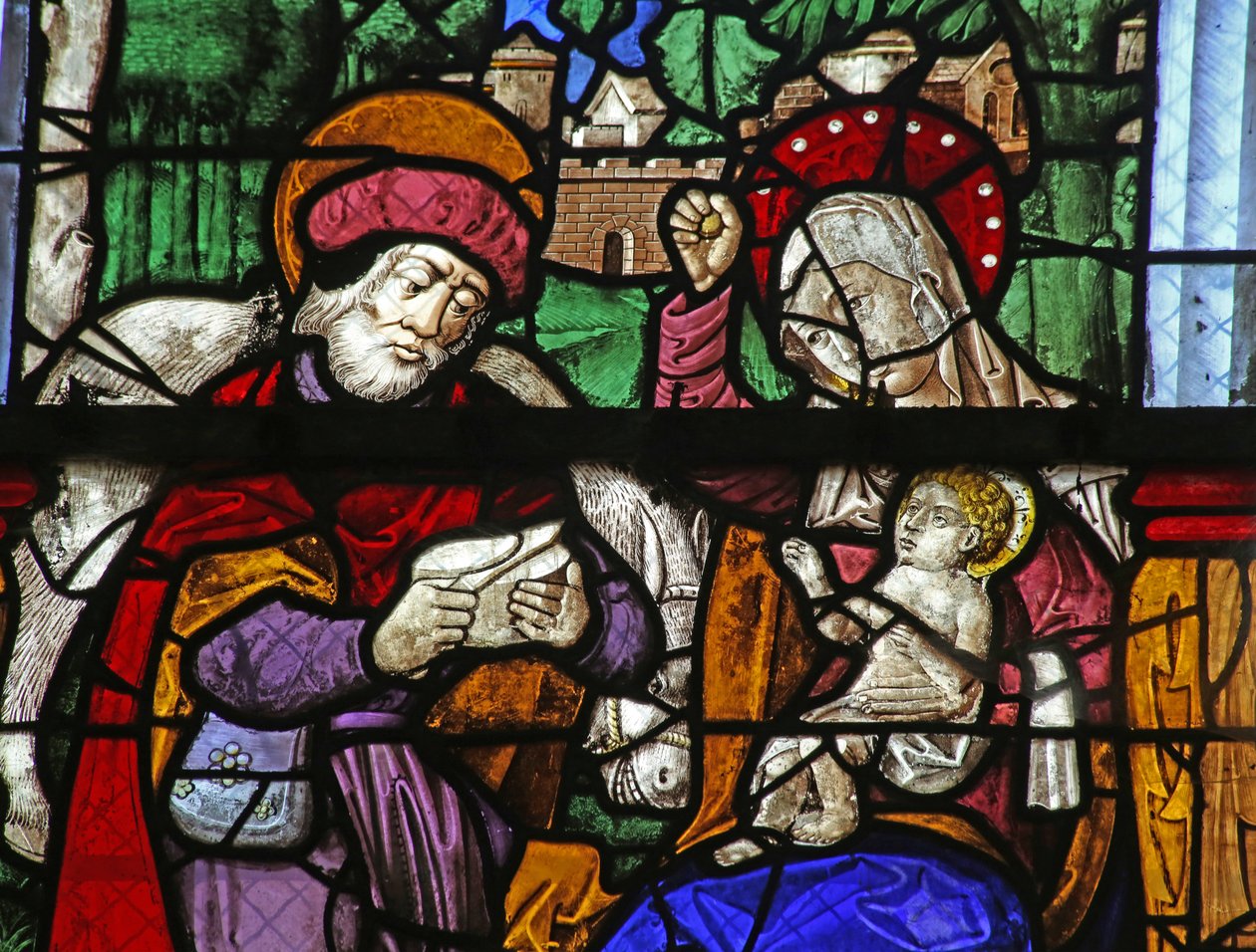 Fenster w2, das die Rast während der Flucht nach Ägypten darstellt von French School