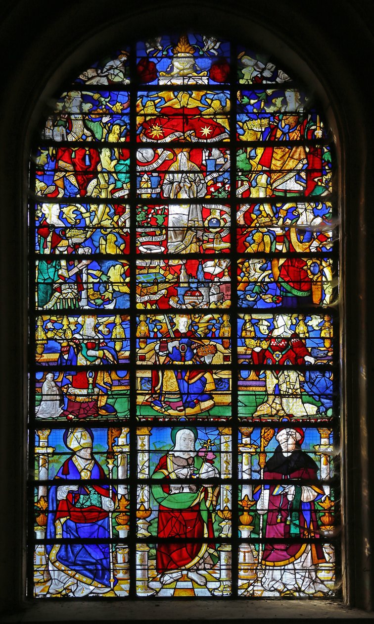 Fenster w32, Darstellung der Litanei der Jungfrau und des Heiligen Lubin, des Heiligen Johannes des Täufers und des Heiligen Maurus von French School