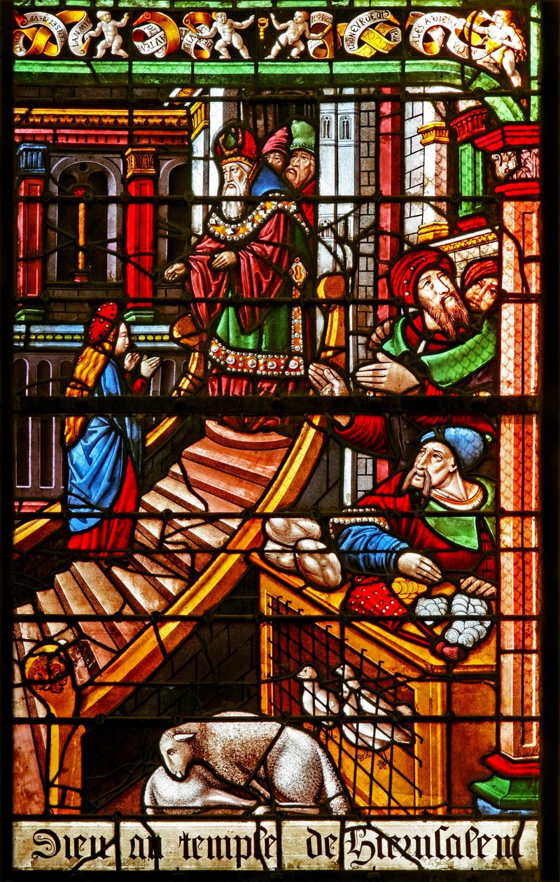 Fenster w38, Szene aus dem Leben der Jungfrau Maria: ihre Darstellung im Tempel von French School
