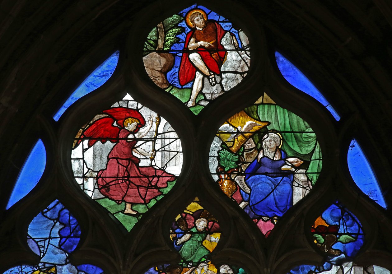 Fenster w9 mit Darstellung von St. Johannes dem Täufer; die Verkündigung von French School