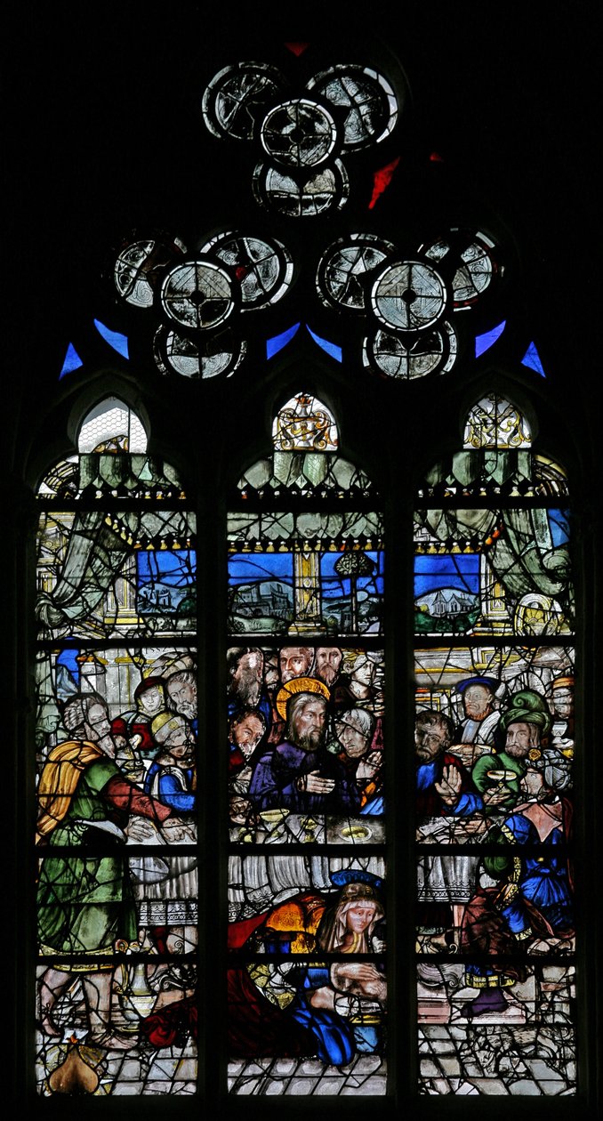 Fenster w9, Darstellung der Ereignisse im Haus von Simon: Maria Magdalena wäscht die Füße Christi von French School