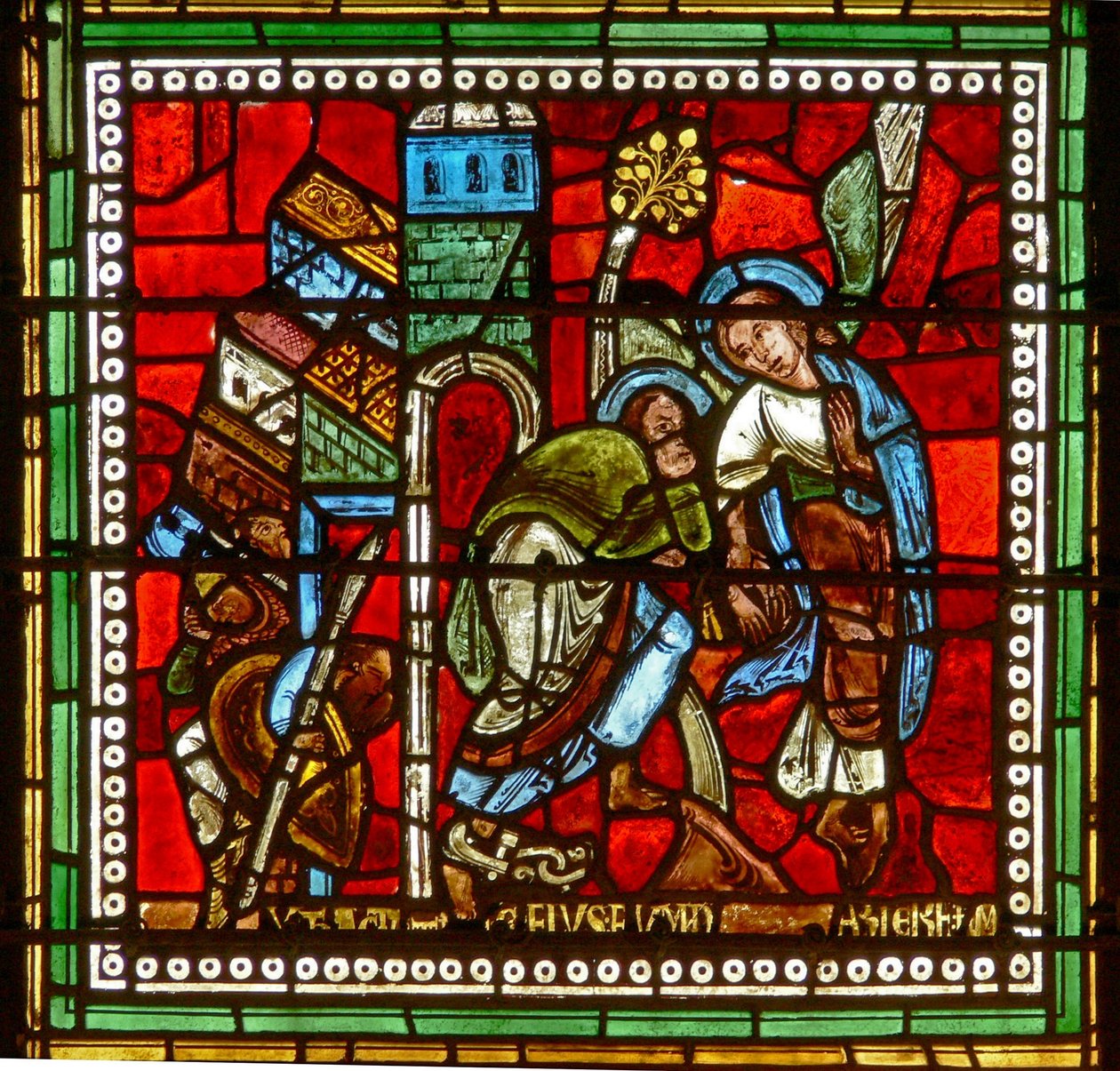 Fenster wXVIII mit Petrus, der von einem Engel aus dem Gefängnis geführt wird von French School