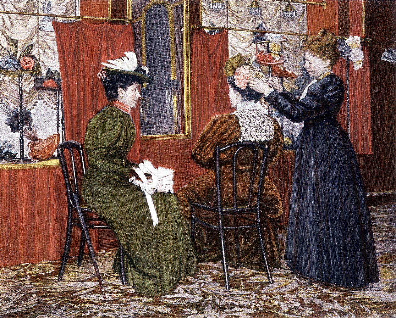 Frau frisiert eine Dame mit Hut im Maison Nouvelle von French School