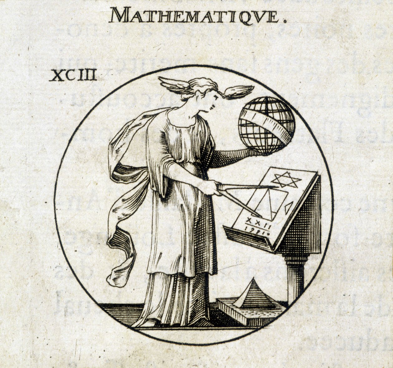 Frau mit Zirkel und Globus, Personifikation der Mathematik von French School