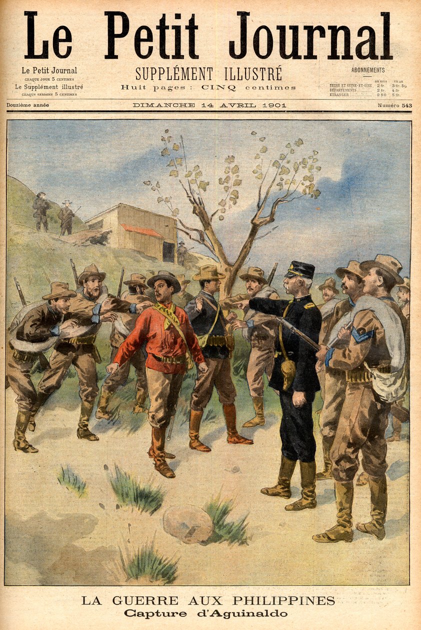 Verhaftung des Freiheitskämpfers Emilio Aguinaldo - Titelseite der Zeitung „Le Petit Journal“ vom 14. April von French School