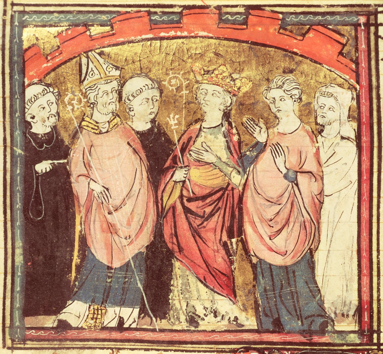 Dagobert I. (605-39), König der Franken, empfängt das Königreich Frankreich, aus den Grandes Chroniques de France, 1375-79 von French School