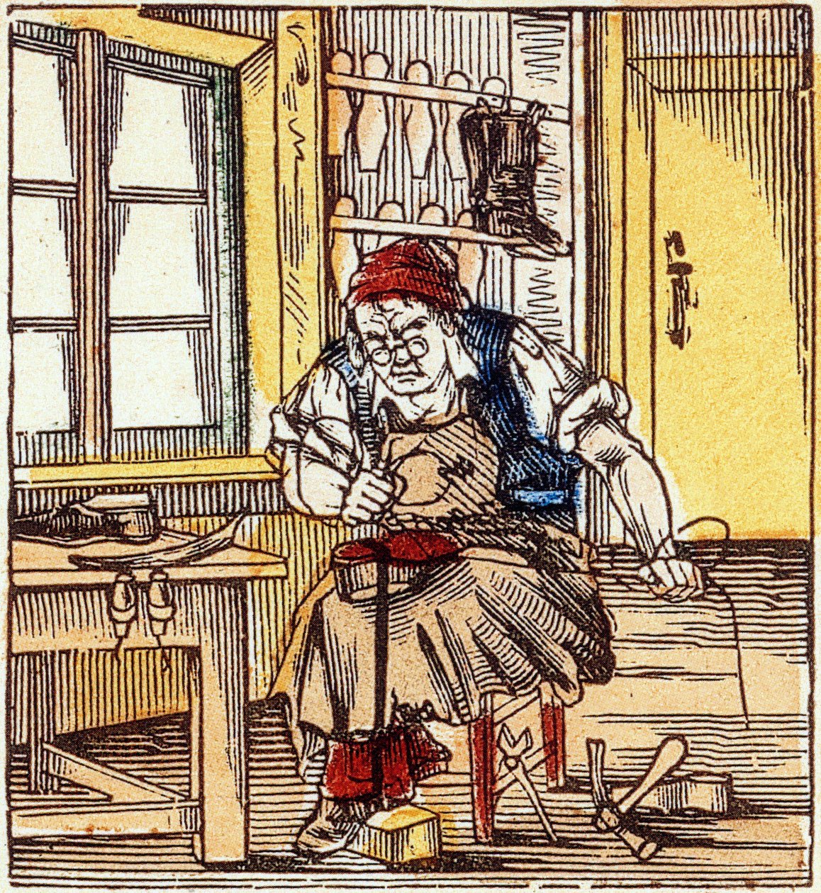 Beruf: Schuhmacher, der eine Sohle repariert, Ende des 19. Jahrhunderts von French School