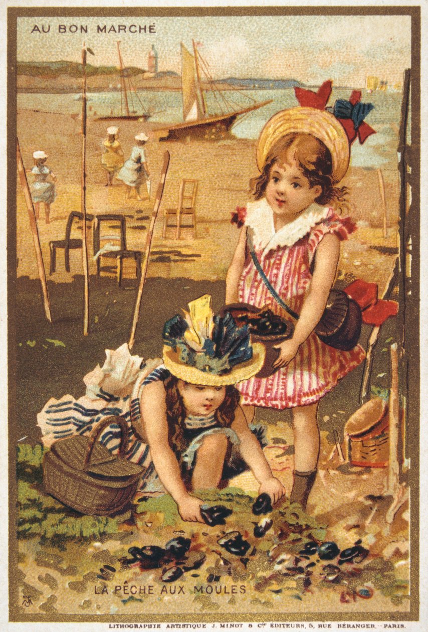 Vintage Postkarte mit Kindern am Strand von French School