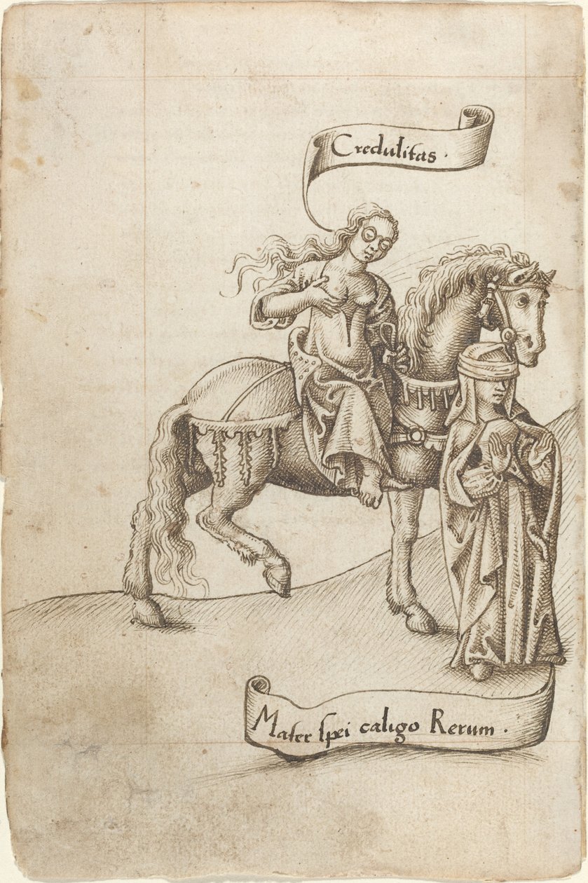 Leichtgläubigkeit bereitet sich darauf vor, die Mutter der Hoffnung zu stillen [fol. 18 verso] von French early 16th Century