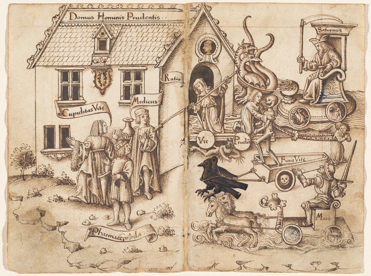 "Nicht umkehren, wenn du am Ende angekommen bist" [fol. 26 verso / 27 recto] von French early 16th Century