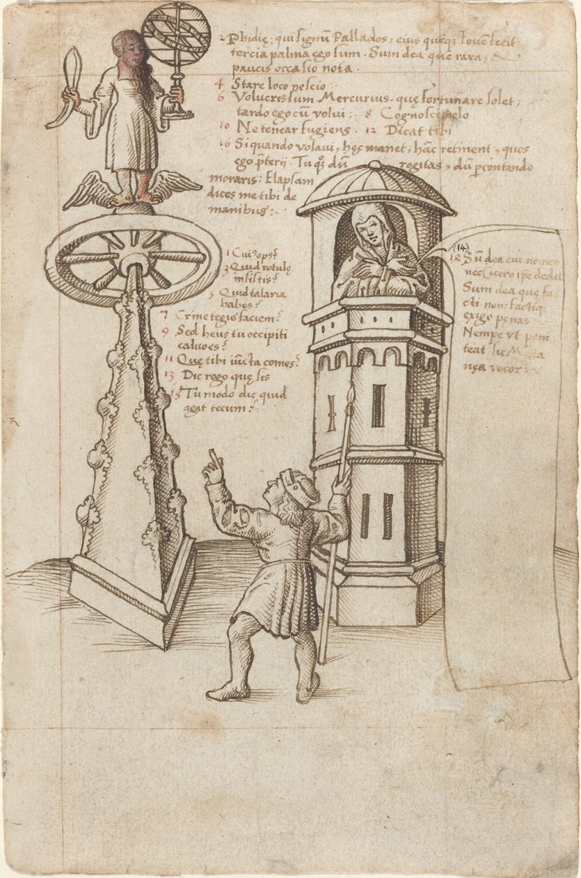 Die Statue der Gelegenheit, ein Vorübergehender und das Gewissen [fol. 8r] von French early 16th Century