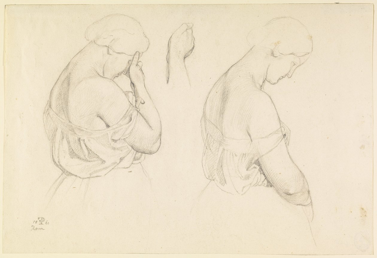 Zwei weibliche Figuren in Halbfigur und eine Handstudie von Friedrich Preller the Elder