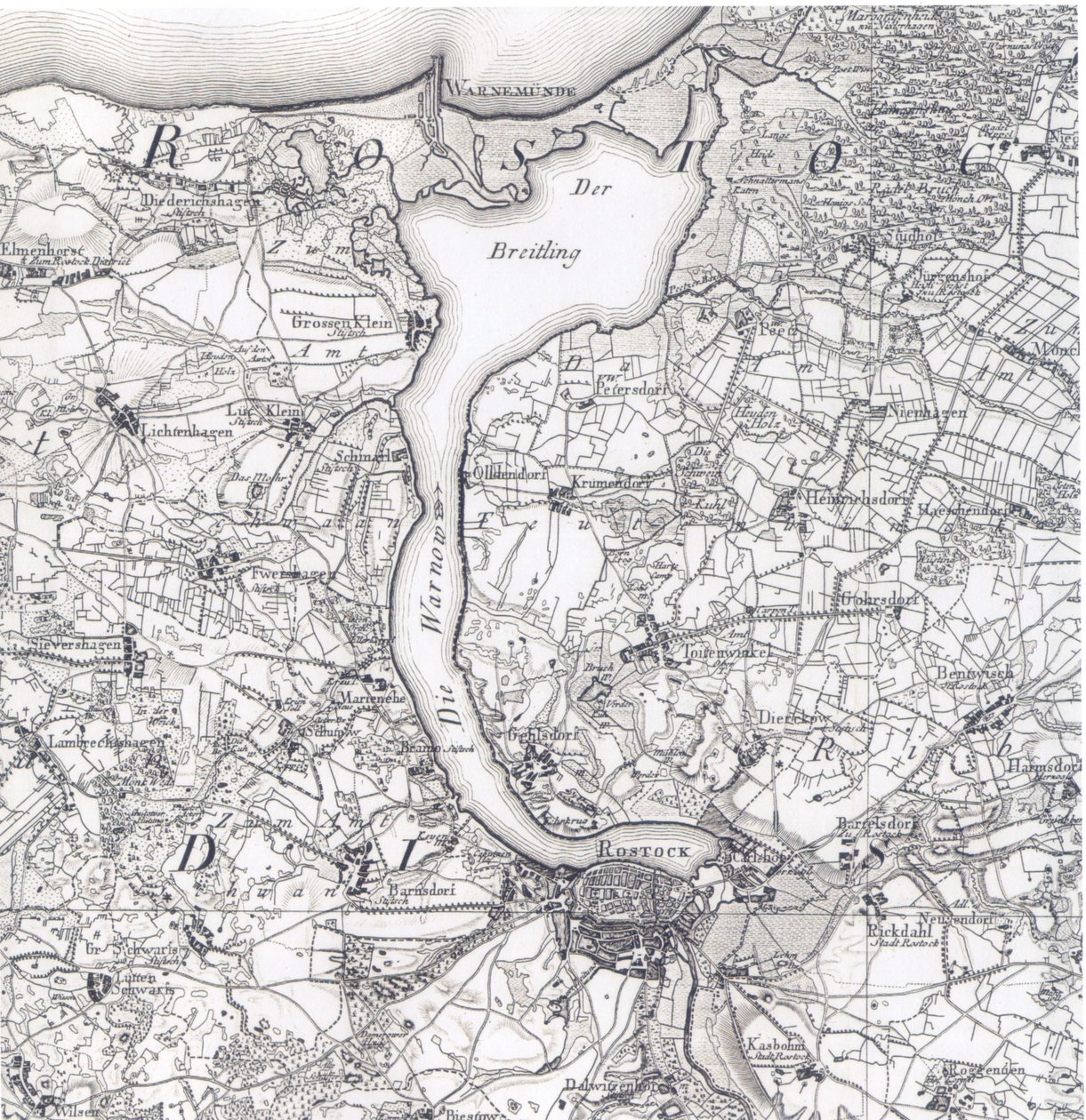 Karte von Rostock 1788 von Friedrich Wilhelm Karl von Schmettau
