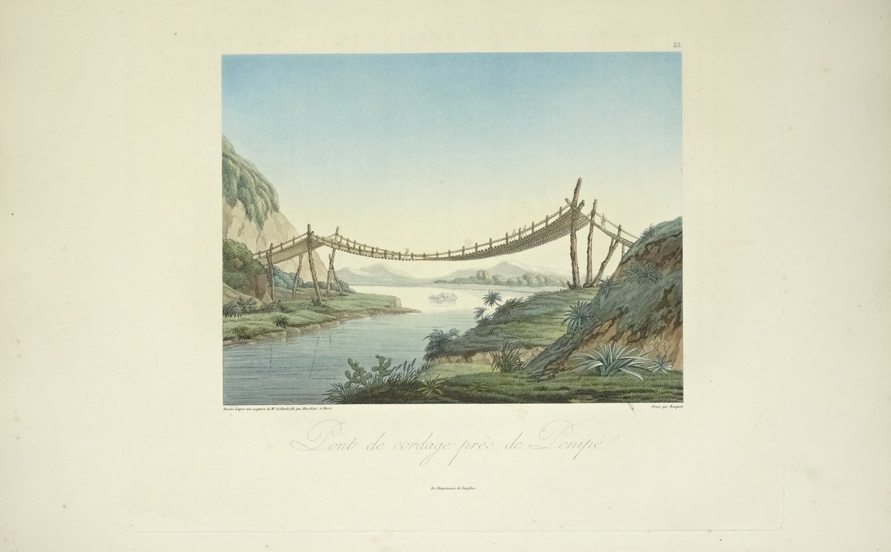 Seilbrücke bei Penipe, gezeichnet von Marchais, graviert von Bouquet, Illustration aus 