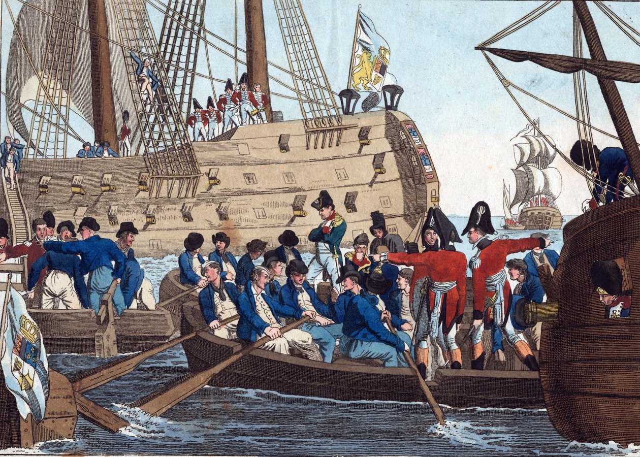 Napoleon Bonaparte als Gefangener der Engländer wird am 8. August 1815 von der Bellerophon nach Northumberland gebracht von Friedrich Campe