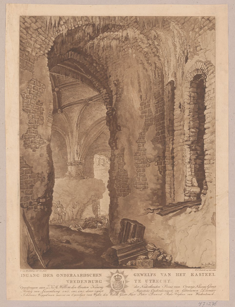 Ansicht des unterirdischen Gewölbes der Burg Vredenburg in Utrecht von Friedrich Christoph Dietrich