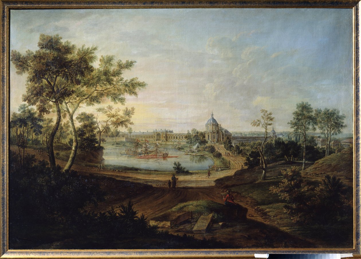Ansicht des Großen Palastes in Oranienbaum, gebaut von Architekt Antonio Rinaldi für Kaiserin Katharina II. die Große. Gemälde von Friedrich Hartmann Barisien (1724-1796) 1758 Staatliches A. Puschkin-Museum der Schönen Künste, Moskau von Friedrich Hartmann Barisien