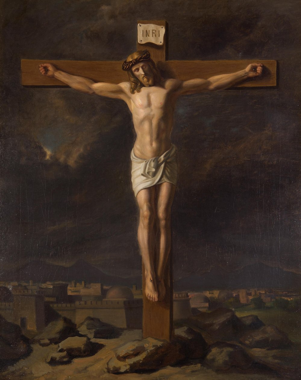 Kruzifixus in Landschaft von Friedrich Hasslwander