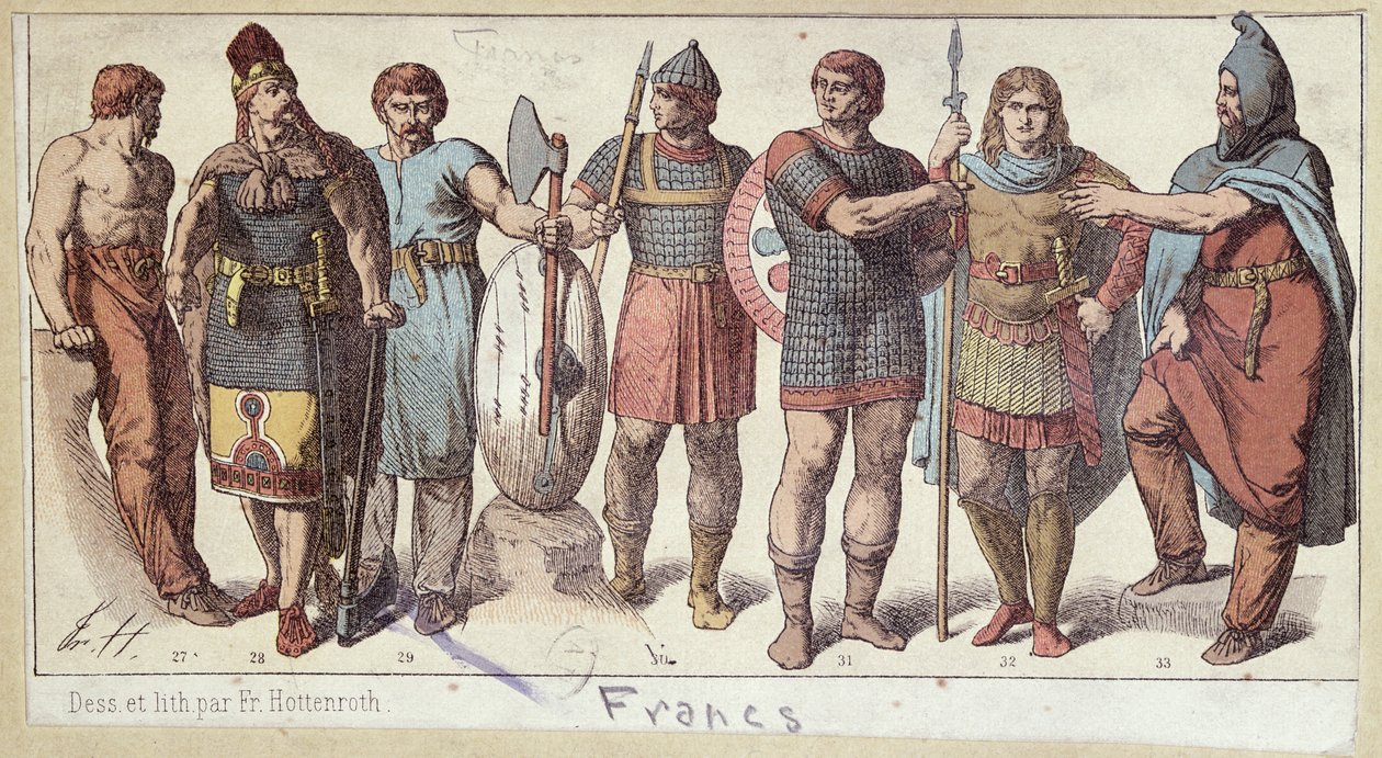 Kostüme der fränkischen Soldaten, ca. 1880 von Friedrich Hottenroth