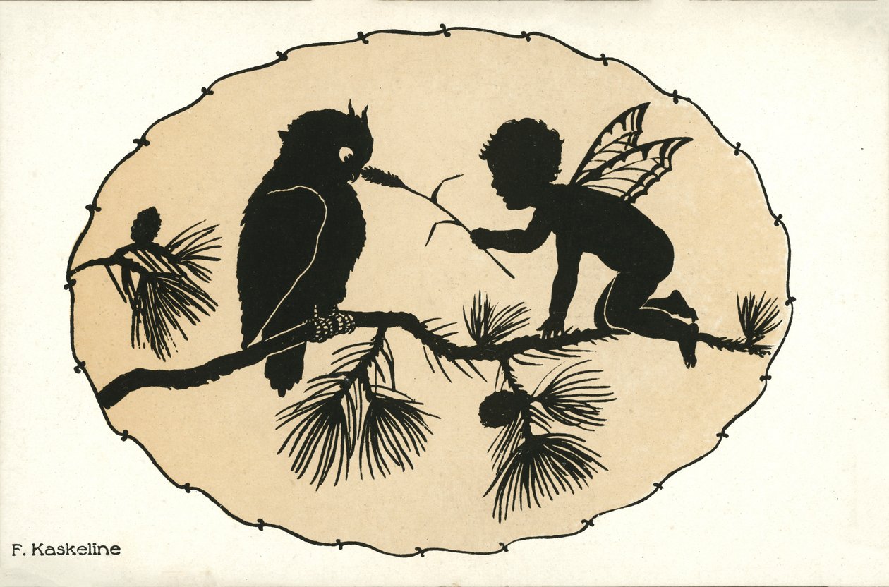 Silhouette eines Jungen und eines Vogels von Friedrich Kaskeline