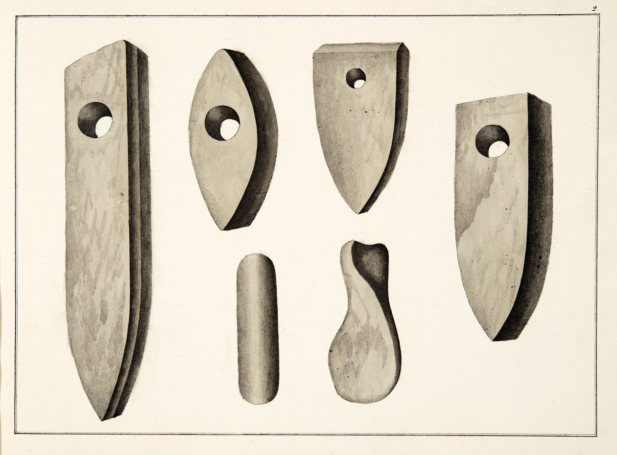 Steinwaffen, Tafel aus A History of the Development and Customs of Chivalry, von Dr. Franz Kottenkamp, veröffentlicht von Carl Hoffmann, 1842 von Friedrich Martin von Reibisch