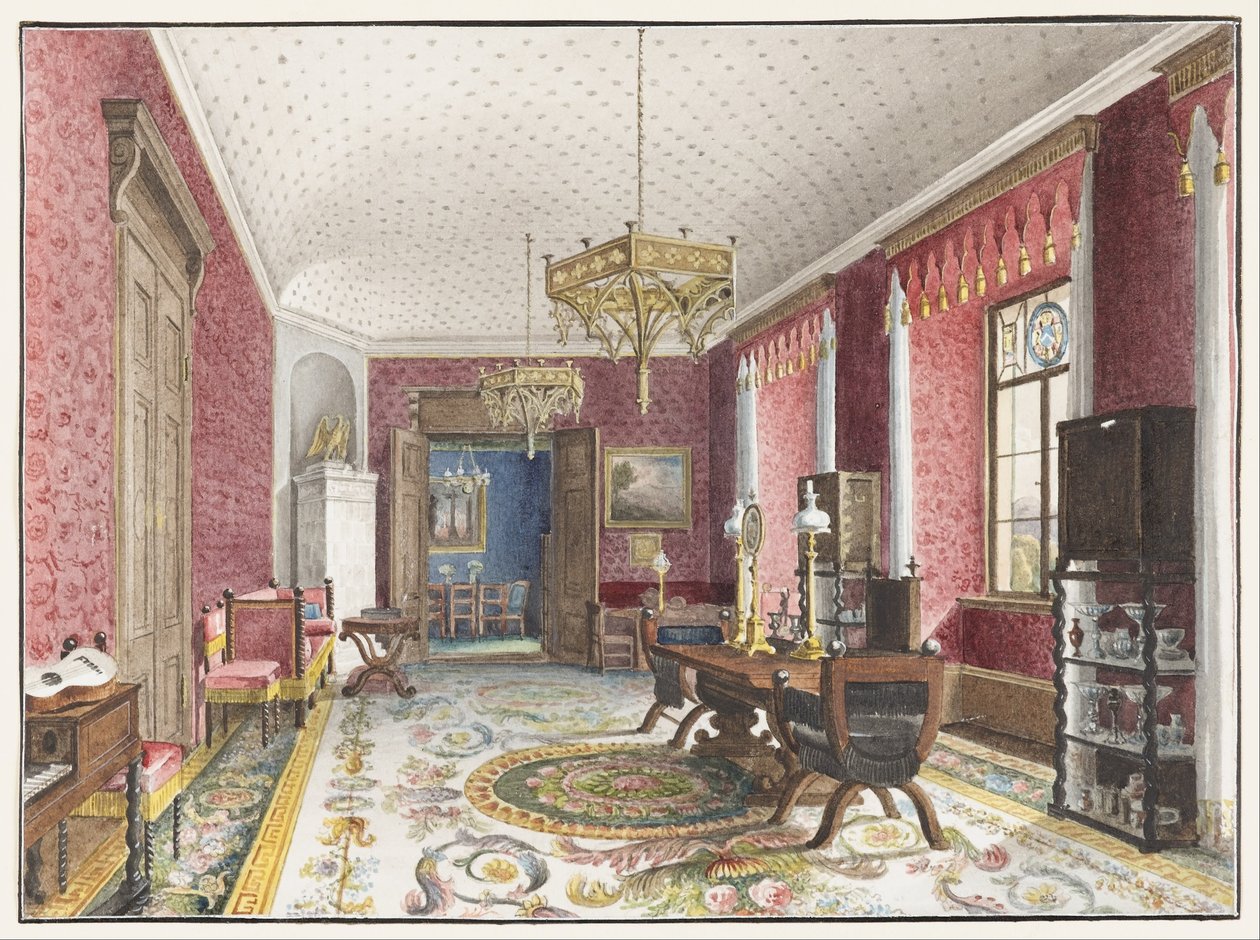 Das rote Zimmer, Schloss Fischbach von Friedrich Wilhelm Klose