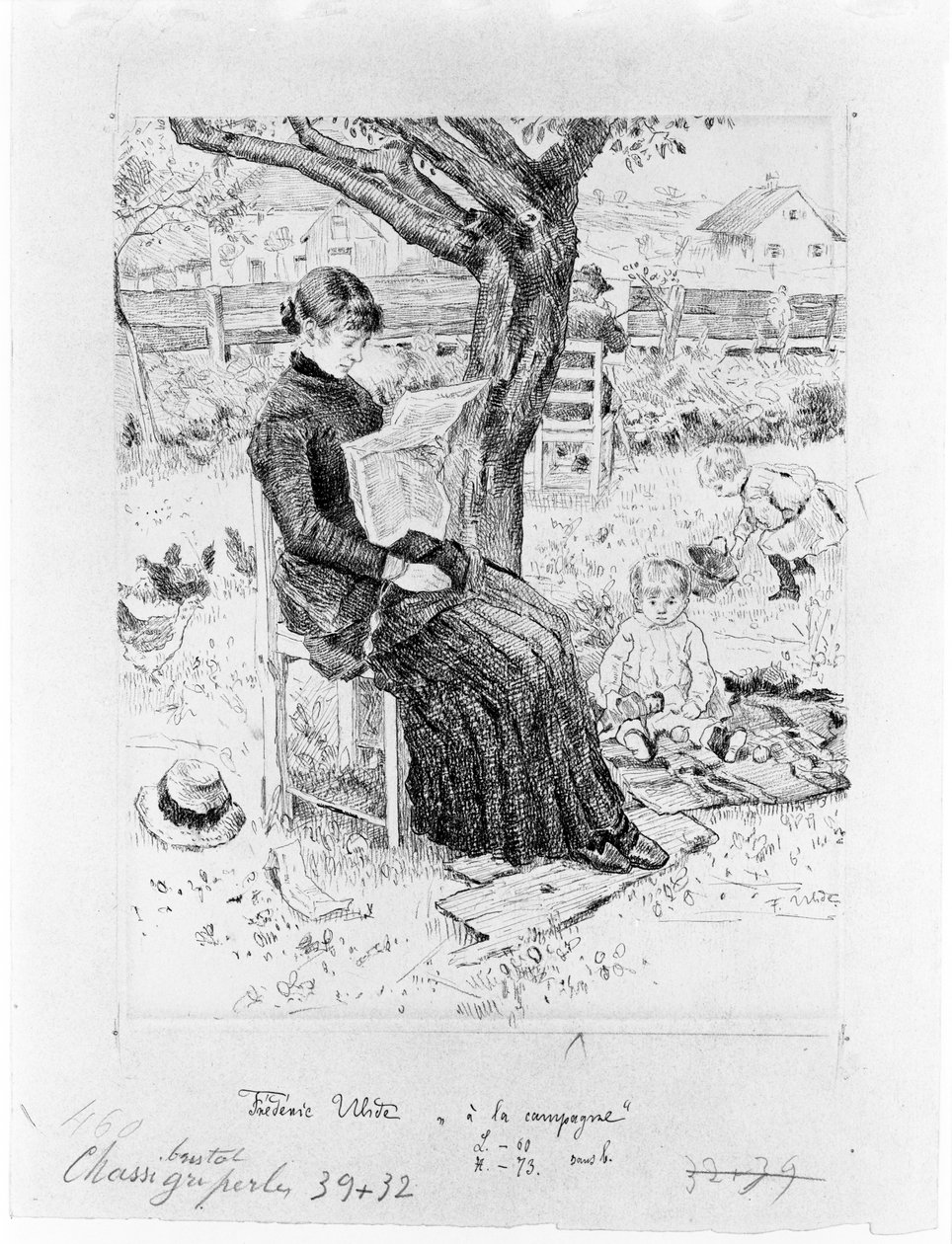 In der Sommerfrische (Zeichnung zu dem Bild der Münchener Stadtgalerie) von Fritz von Uhde