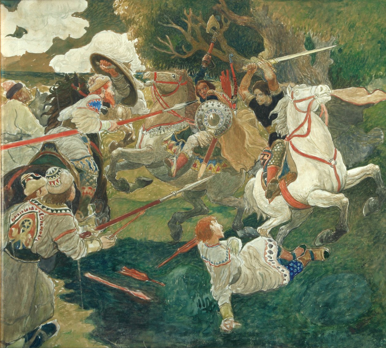 Eine Schlacht. Eine Szene aus der russischen Geschichte, 1900-1910 von Fyodor Vladimirovich Shavrin