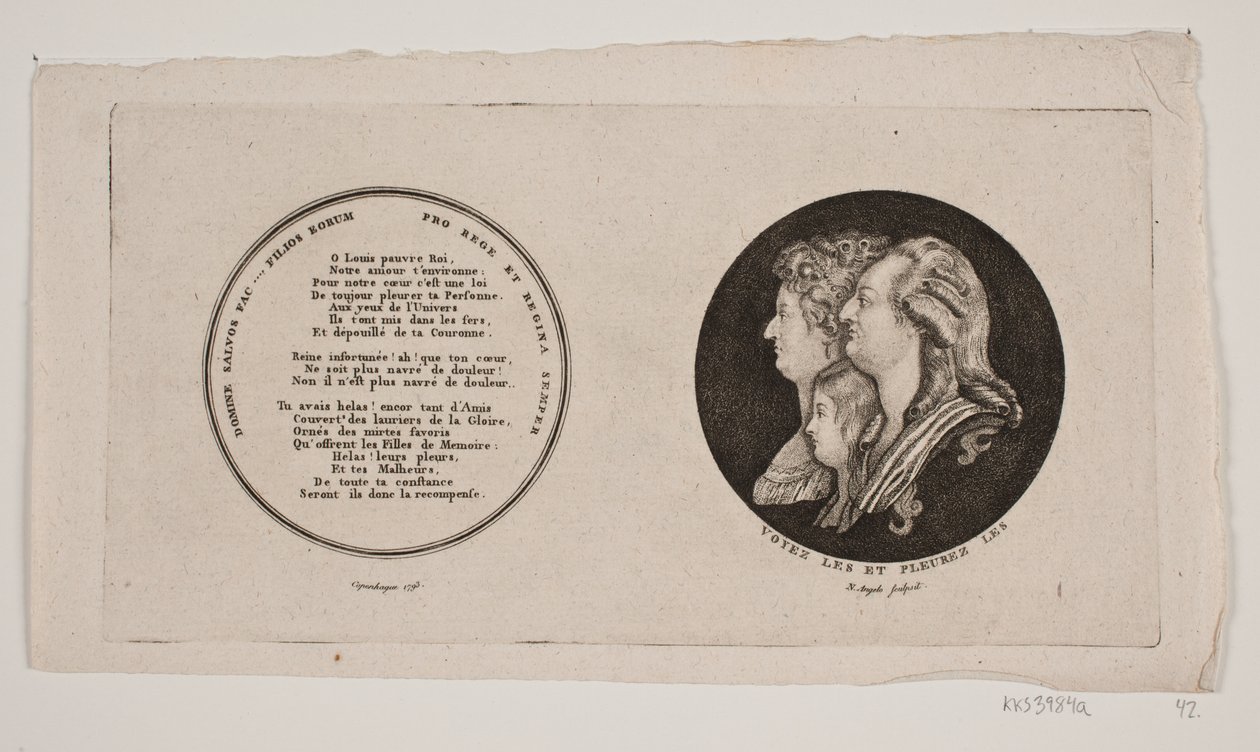 Medaillon mit Porträts von Ludwig XVI., seiner Königin und Sohn von G. N. Angelo