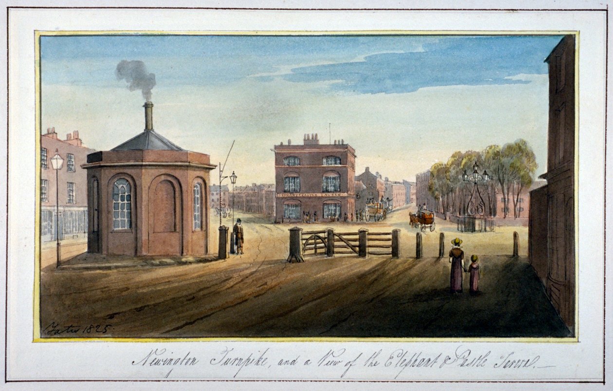 Newington Turnpike auf Newington Causeway, Southwark, London, 1825 von G Yates